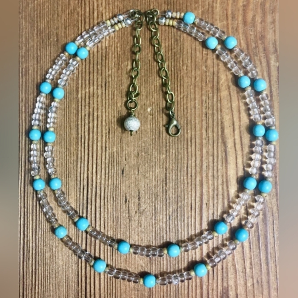 Ladies Double Strand Beaded Turquoise Like Necklace, Ladies Jewelry, Nec…